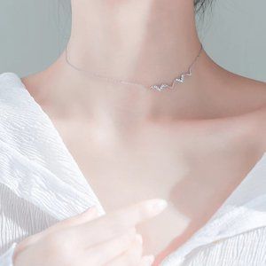 NEW 925 Sterling Silver Diamond Wave Necklace